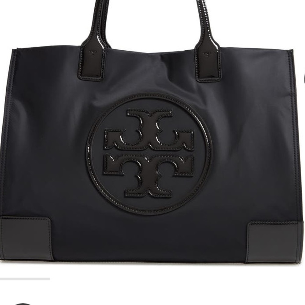 TORY BURCH Ella Tote Black Nylon Bag Authentic